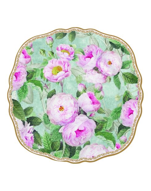 Plato de postre de porcelana multicolor Roses In Bloom, 20 x 20 x 2 cm