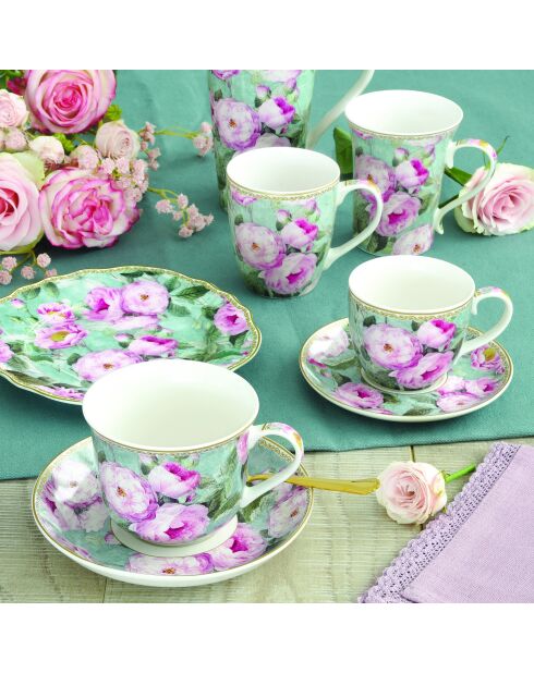 Plato de postre de porcelana multicolor Roses In Bloom, 20 x 20 x 2 cm