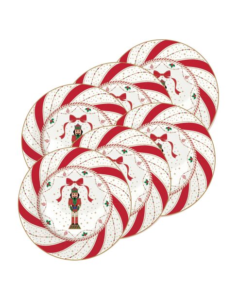 Juego de 6 platos multicolores de porcelana Nutcracker Twist para aperitivos o postres, 19 x 19 x 1,5 cm