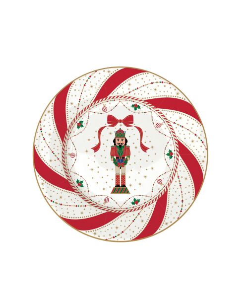 Juego de 6 platos multicolores de porcelana Nutcracker Twist para aperitivos o postres, 19 x 19 x 1,5 cm