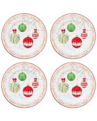 Juego de 4 platos de postre de porcelana multicolor para Nochebuena, 19 x 19 x 1,5 cm