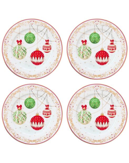 Juego de 4 platos de postre de porcelana multicolor para Nochebuena, 19 x 19 x 1,5 cm