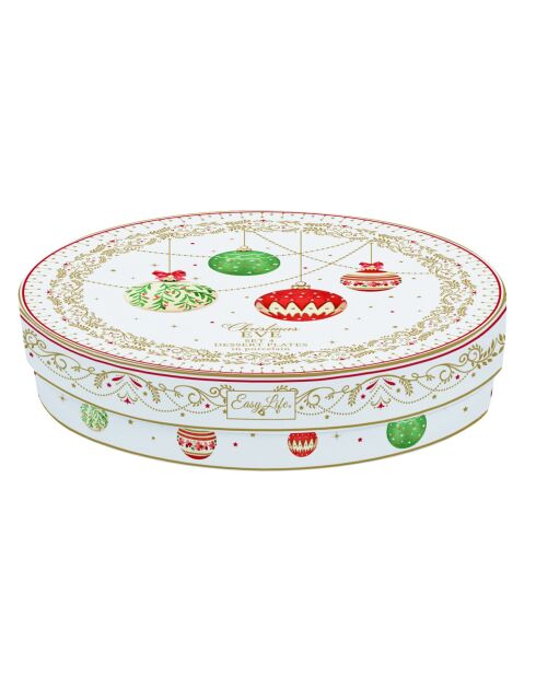 Juego de 4 platos de postre de porcelana multicolor para Nochebuena, 19 x 19 x 1,5 cm