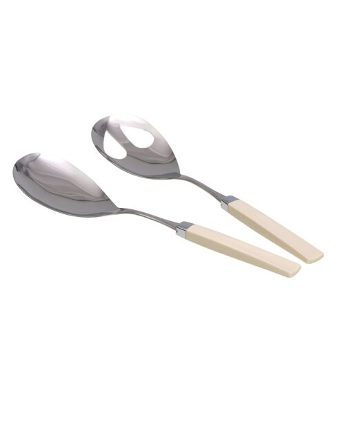 Lot de 2 services à salade en acier inoxydable Easy ivoire - 25 x 5 x 4 cm