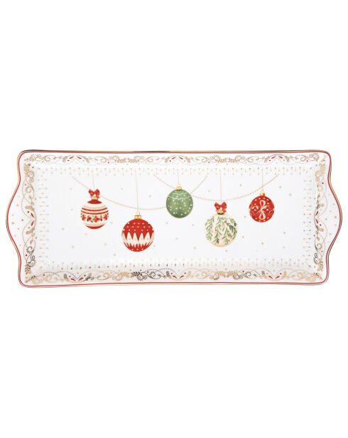 Plato multicolor de porcelana para Nochebuena, 35 x 15 x 2,5 cm