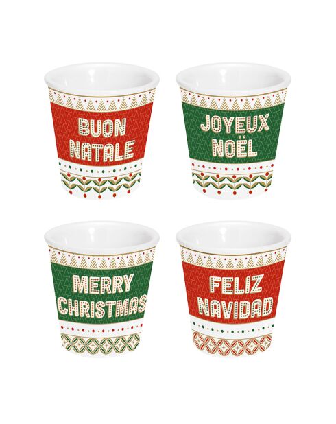 Juego de 4 tazas de café de porcelana multicolor Enjoy Your Christmas, 36 x 16 x 2 cm