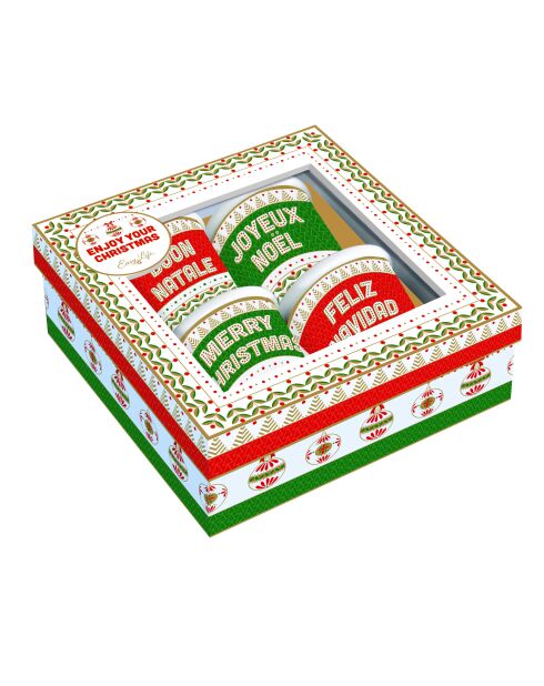 Juego de 4 tazas de café de porcelana multicolor Enjoy Your Christmas, 36 x 16 x 2 cm