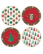 Lot de 4 assiettes à dessert en porcelaine Jingle Bells multicolores - 19 x 19 x 1,5 cm