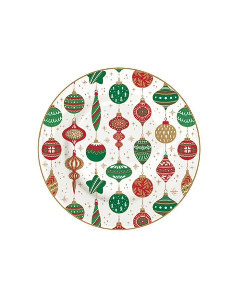 Lot de 4 assiettes à dessert en porcelaine Jingle Bells multicolores - 19 x 19 x 1,5 cm