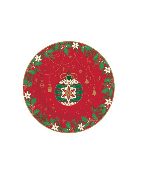 Lot de 4 assiettes à dessert en porcelaine Jingle Bells multicolores - 19 x 19 x 1,5 cm
