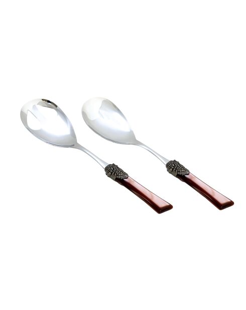 Lot de 2 services à salade en acier inoxydable Syrah marron - 25 x 5 x 4 cm