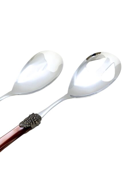 Lot de 2 services à salade en acier inoxydable Syrah marron - 25 x 5 x 4 cm