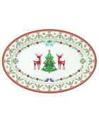 Vassoio ovale in porcellana multicolore Christmas Folk - 36 x 25 x 4 cm