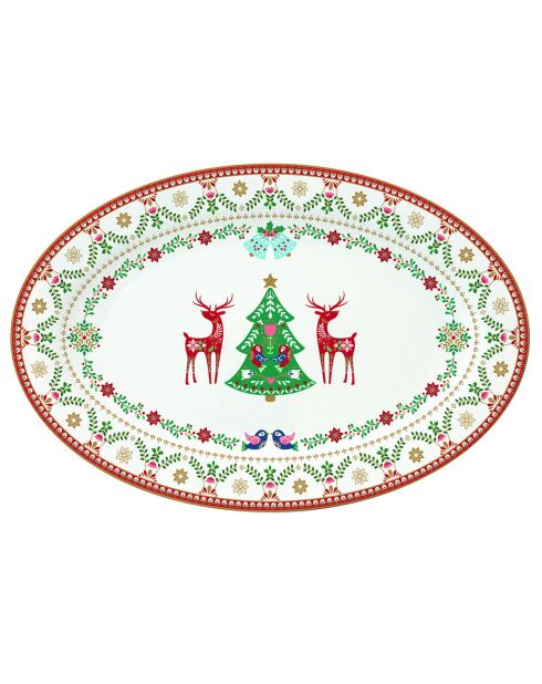 Bandeja ovalada de porcelana multicolor Christmas Folk - 36 x 25 x 4 cm
