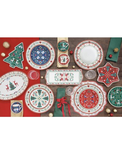 Vassoio ovale in porcellana multicolore Christmas Folk - 36 x 25 x 4 cm