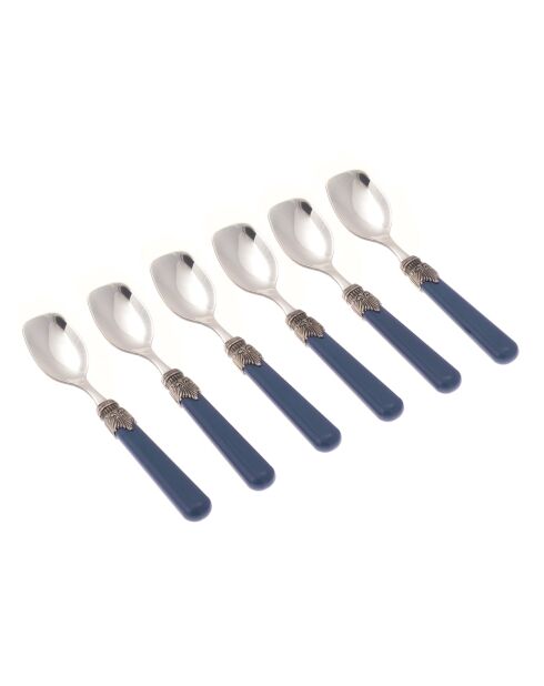 Juego de 6 cucharas de helado clásicas de acero inoxidable azul pavo real, 16,5 x 4,5 x 5 cm