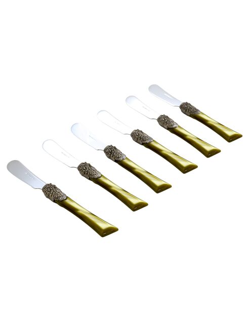 Juego de 6 esparcidores de mantequilla Syrah verdes de acero inoxidable, 16,5 x 4,5 x 5 cm