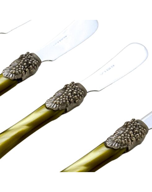 Juego de 6 esparcidores de mantequilla Syrah verdes de acero inoxidable, 16,5 x 4,5 x 5 cm