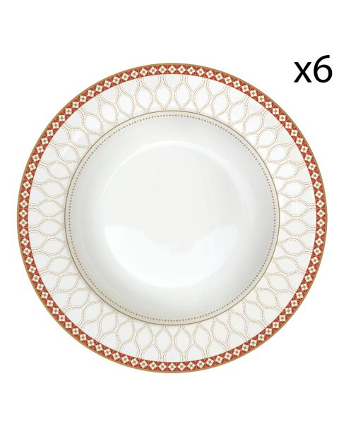 Juego de 6 platos de sopa de porcelana con bayas de Navidad multicolores, 21,5 x 21,5 x 3,5 cm