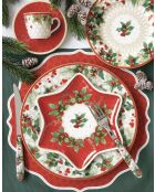 Juego de 6 platos de sopa de porcelana con bayas de Navidad multicolores, 21,5 x 21,5 x 3,5 cm