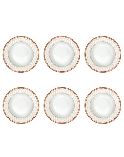 Juego de 6 platos de sopa de porcelana con bayas de Navidad multicolores, 21,5 x 21,5 x 3,5 cm