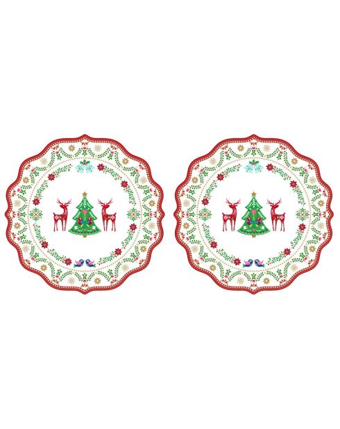 Set van 2 veelkleurige Christmas Folk placemats - 34,5 x 34,5 cm