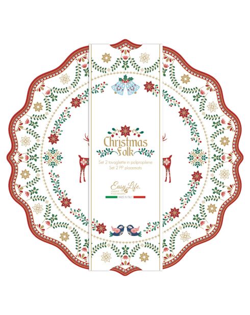 Set van 2 veelkleurige Christmas Folk placemats - 34,5 x 34,5 cm