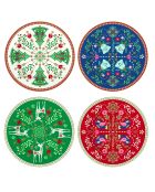 Set mit 4 mehrfarbigen Desserttellern aus Christmas Folk aus Porzellan, 19 x 19 x 1,5 cm