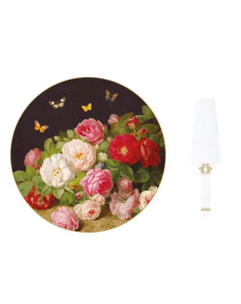Juego de 4 platos multicolores de porcelana Victorian Garden para aperitivos o postres, 31,5 x 31,5 x 3,5 cm