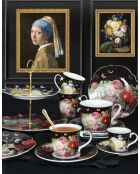 Set mit 4 mehrfarbigen Vorspeisen- oder Desserttellern aus Porzellan von Victorian Garden, 31,5 x 31,5 x 3,5 cm