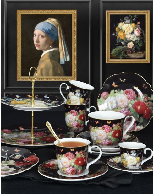Set mit 4 mehrfarbigen Vorspeisen- oder Desserttellern aus Porzellan von Victorian Garden, 31,5 x 31,5 x 3,5 cm