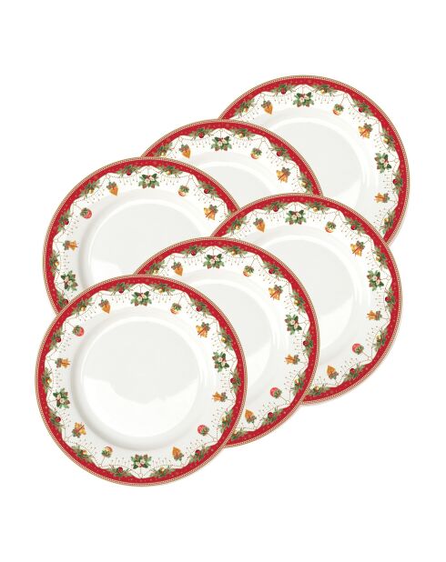 Set van 6 veelkleurige Nostalgische porseleinen kerstborden - 27 x 27 x 2 cm