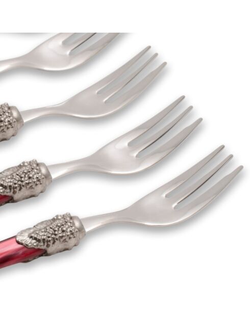 Lot de 6 fourchettes à dessert en acier inoxydable Syrah bordeaux - 16,5 x 4,5 x 5 cm