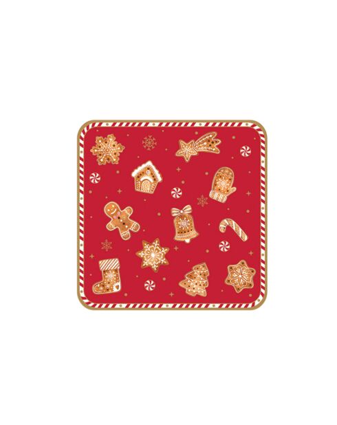 Hochwertige Tasse aus feinem Porzellan mit mehrfarbigem Fancy Gingerbread Korklöffel und Untersetzer — 350 ml