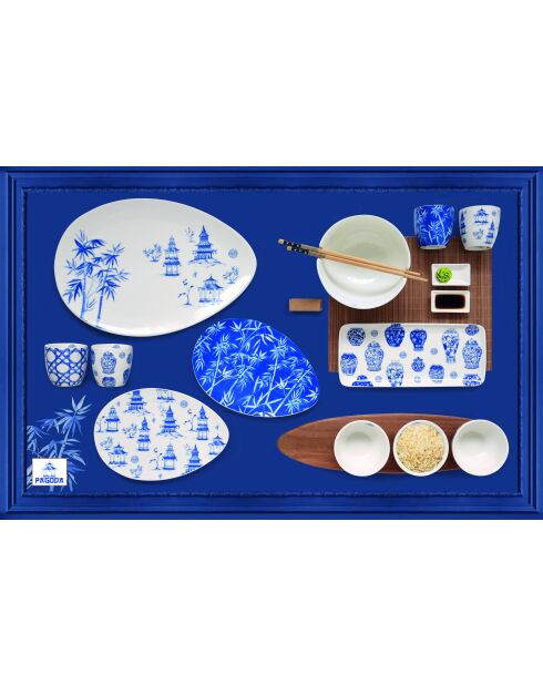 Plato para servir de porcelana Pagoda multicolor, 37 x 25,5 x 2,5 cm