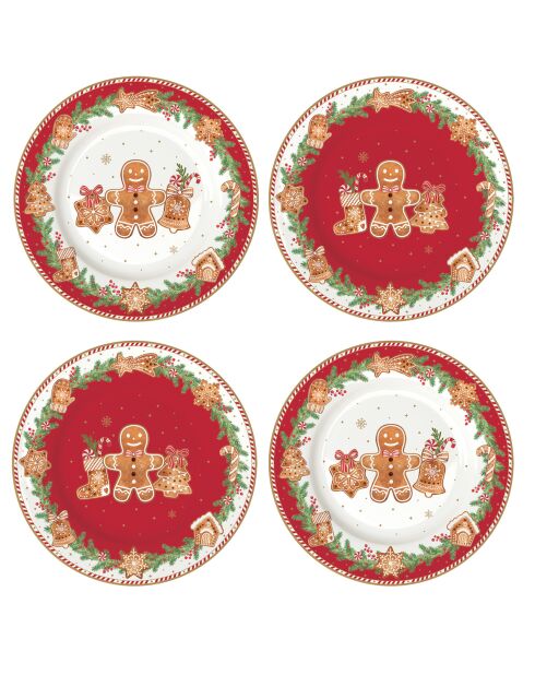 Juego de 4 platos de postre de porcelana Fancy Gingerbread multicolores, 19 x 19 x 1,5 cm