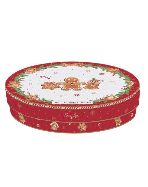 Juego de 4 platos de postre de porcelana Fancy Gingerbread multicolores, 19 x 19 x 1,5 cm
