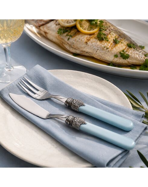 Ensemble de couverts à poisson en acier inoxydable Classic bleu - 12 pièces
