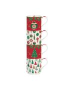 Juego de 4 vasos apilables de porcelana Jingle Bells multicolores, 275 ml