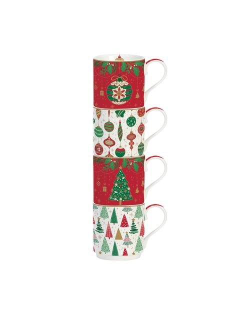 Juego de 4 vasos apilables de porcelana Jingle Bells multicolores, 275 ml