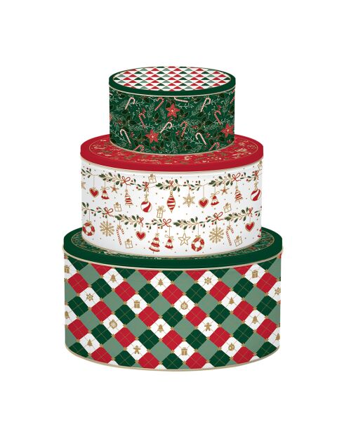 Set de 3 cajas nido redondas de metal Fancy Christmas multicolor, 20 x 20 x 12 cm