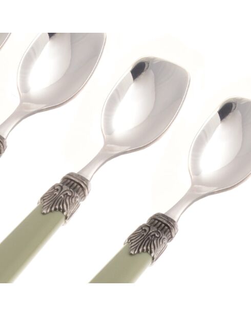 Juego de 6 cucharas de helado clásicas de acero inoxidable, color verde salvia, 16,5 x 4,5 x 5 cm