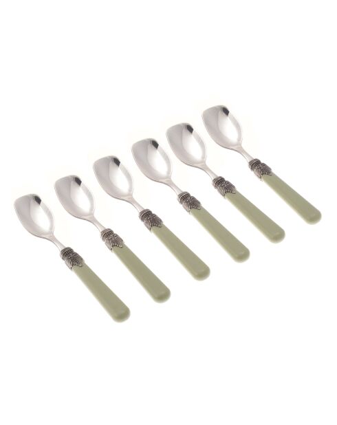 Juego de 6 cucharas de helado clásicas de acero inoxidable, color verde salvia, 16,5 x 4,5 x 5 cm