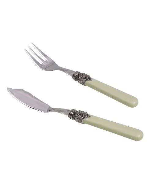 Juego clásico de cubiertos de pescado de acero inoxidable verde salvia - 12 piezas