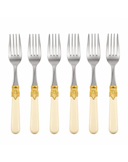 Juego de 6 tenedores de postre de acero inoxidable Classic Ghiera Oro marfil - 16,5 x 4,5 x 5 cm