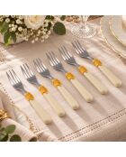 Lot de 6 fourchettes à dessert en acier inoxydable Classic Ghiera Oro ivoire - 16,5 x 4,5 x 5 cm