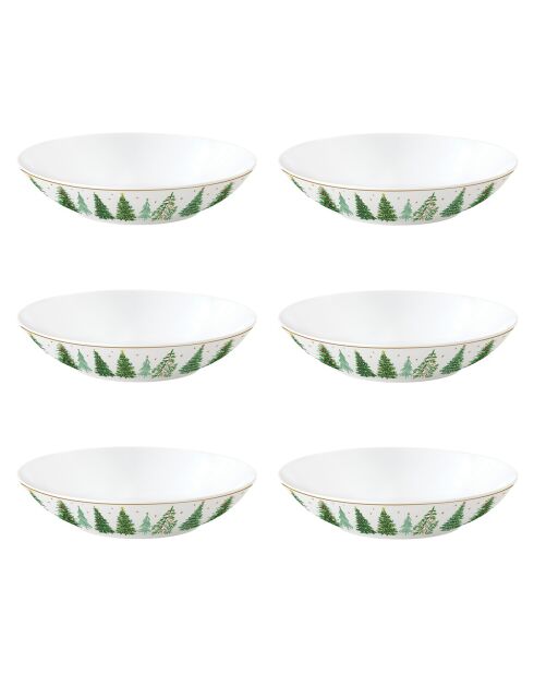 Lot de 6 assiettes creuses en porcelaine Festive Tree multicolores - 20,5 x 20,5 x 5 cm