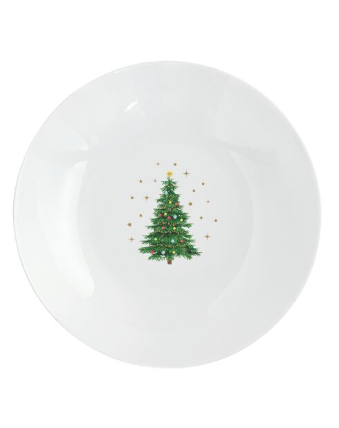 Lot de 6 assiettes creuses en porcelaine Festive Tree multicolores - 20,5 x 20,5 x 5 cm