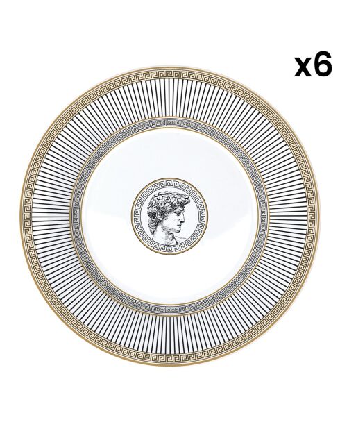 Juego de 6 platos de aperitivo de porcelana Palladium blanca, 19 x 19 x 1,5 cm