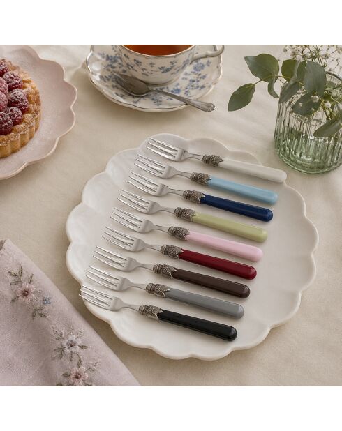 Lot de 6 fourchettes de table en acier inoxydable Classic bleu paon - 26 x 5,8 x 7 cm